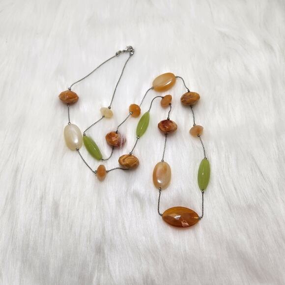 Actual Source Jewelry - Chunky Jade Agate Beaded Statement Necklace Boho Orange